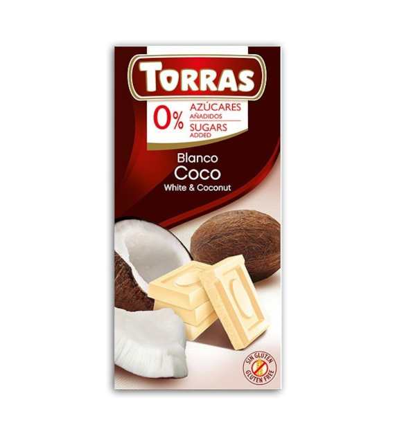 Czekolada biała z kokosem bez cukru 75g TORRAS