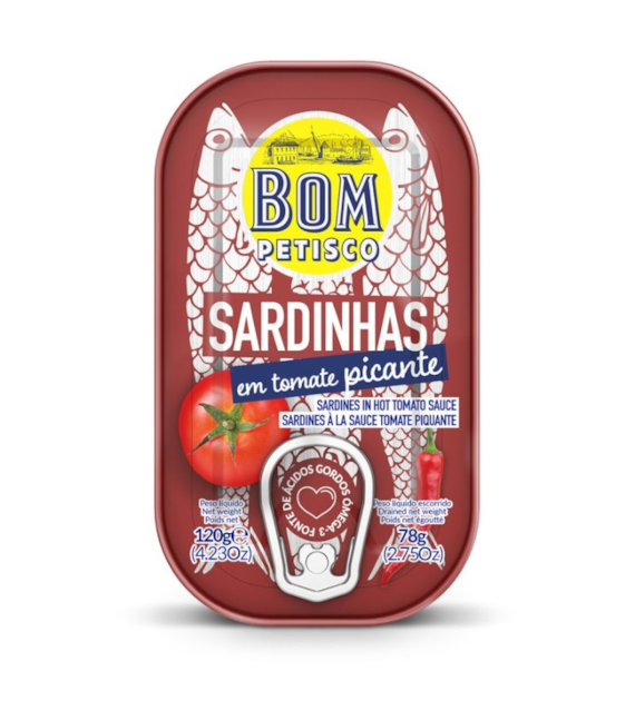 Sardynki portugalskie w sosie pomidorowym pikantnym konserwa 120g BOM PETISCO