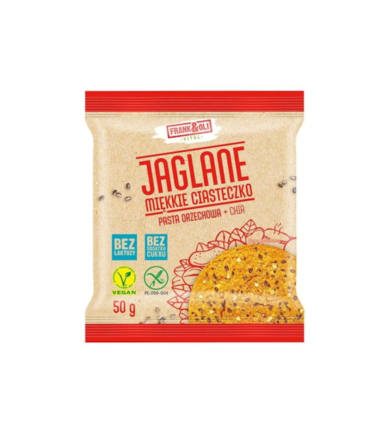 Miękkie ciasteczko jaglane Pasta orzechowa & Chia bez cukru 50g FRANK&OLI