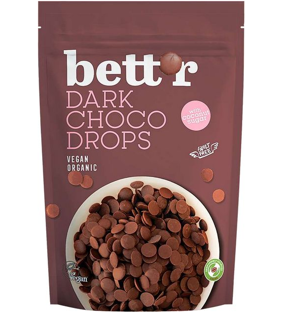 Kropelki dropsy czekoladowe gorzka czekolada 200g BETTR BIO