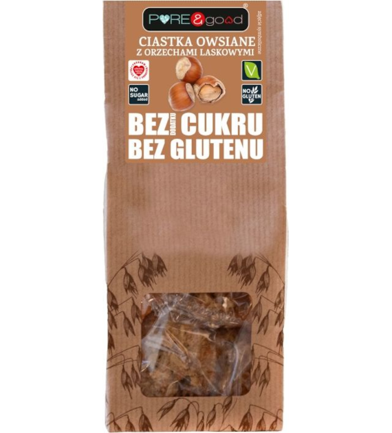 Ciastka owsiane z orzechami laskowymi bez cukru 150g PURE&GOOD