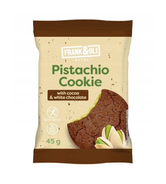 Ciasteczko miękkie pistacjowe z kakao i białą czekoladą bez cukru 45g FRANK&OLI