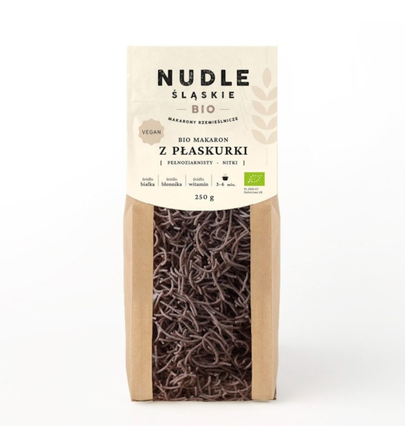 Makaron pszenny z płaskurki pełnoziarnisty nitki 250g NUDLE ŚLĄSKIE BIO