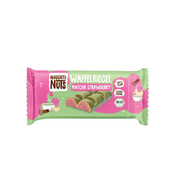 Wafelek z kremem truskawkowym i matcha 33g NAUGHTY NUTS BIO