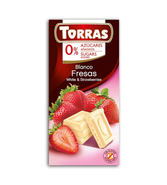 Czekolada biała z truskawkami bez cukru 75g TORRAS