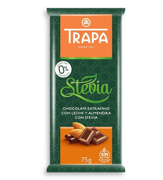 Czekolada mleczna z migdałami Stevia bez cukru 75g TRAPA