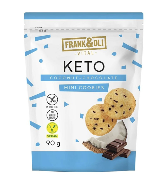 Miękkie ciasteczka KETO kokosowe z czekoladą bez cukru 90g FRANK&OLI