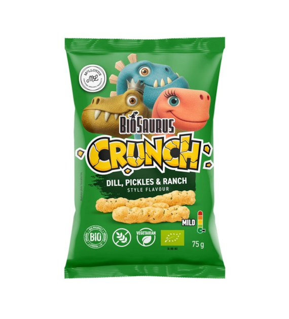 Chrupki kukurydziane Koperek i Pikle bezglutenowe 75g BIOSAURUS CRUNCH BIO