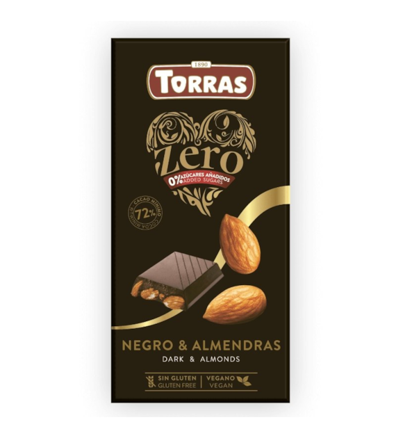 Czekolada KETO gorzka 72% z migdałami bez cukru 150g TORRAS ZERO