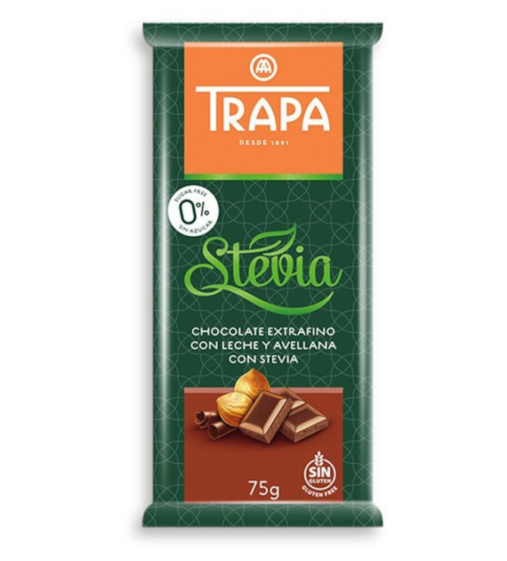 Czekolada mleczna z orzechami laskowymi Stevia bez cukru 75g TRAPA