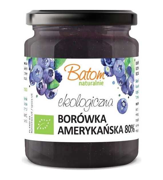 Dżem z borówki amerykańskiej 80% słodzony sokiem jabłkowym 260g BATOM BIO