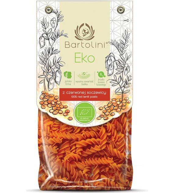 Makaron z czerwonej soczewicy świderki 250g BARTOLINI BIO