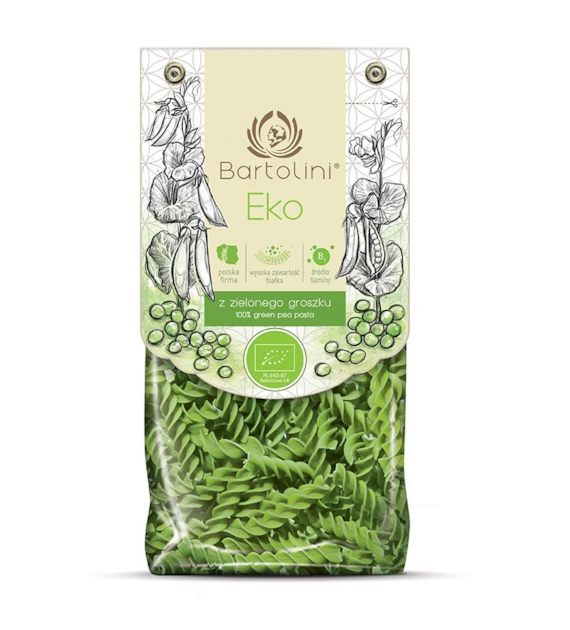 Makaron z zielonego groszku świderki 250g BARTOLINI BIO