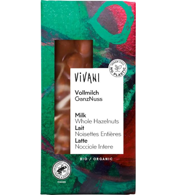 Czekolada mleczna z całymi orzechami laskowymi 100g VIVANI BIO
