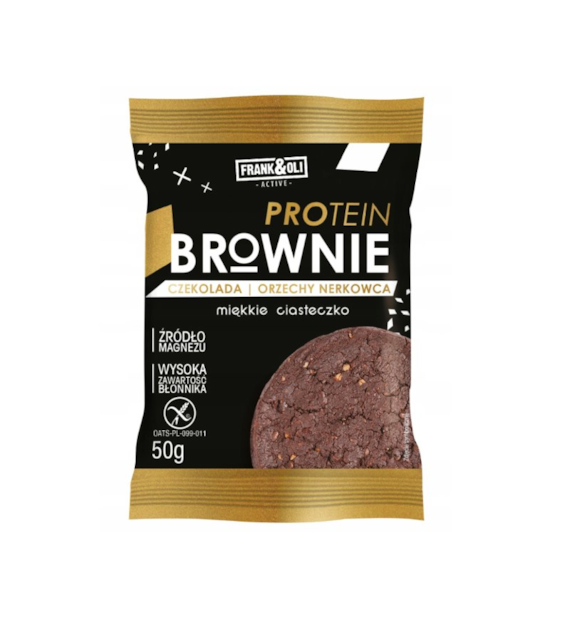 Miękkie ciasteczko proteinowe Brownie czekolada & orzechy nerkowca bezglutenowe 50g FRANK&OLI