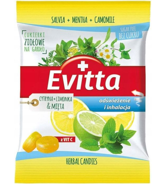 Cukierki ziołowe Cytryna & Limonka & Mięta bez cukru 60g EVITTA