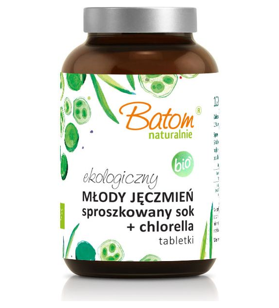 Młody jęczmień sproszkowany sok + chlorella tabletki 500mg 240szt. BATOM BIO - suplement diety