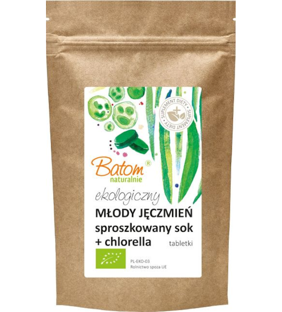 Młody jęczmień sproszkowany sok + chlorella tabletki 500mg 500szt. BATOM BIO - suplement diety