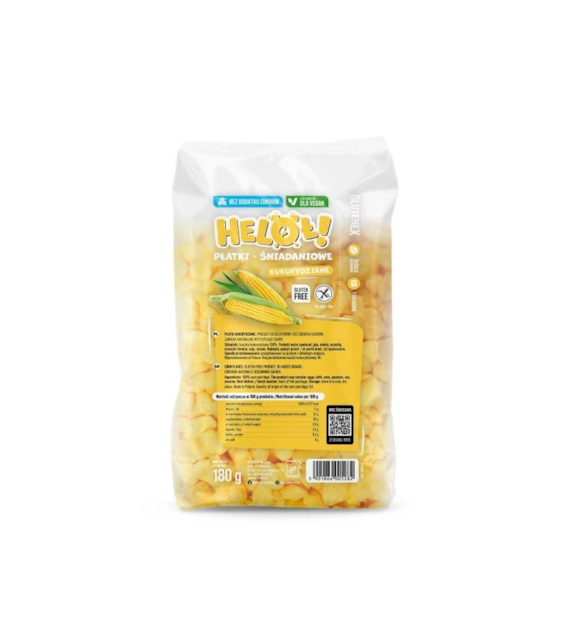 Płatki śniadaniowe Heloł kukurydziane bezglutenowe bez cukru 180g GLUTENEX