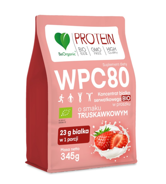 Białko serwatkowe WPC 80 Truskawka bez cukru 345g BEORGANIC BIO - suplement diety