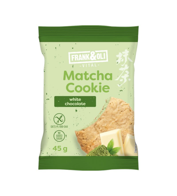 Miękkie ciasteczko owsiane Matcha z białą czekoladą bez cukru 45g FRANK&OLI