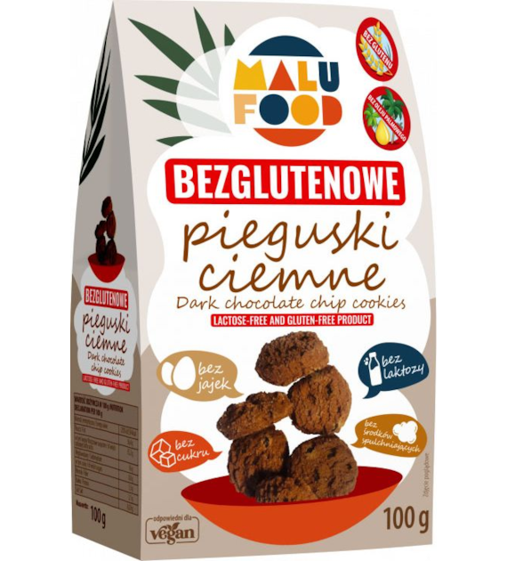 Ciastka pieguski ciemne kruche z kawałkami czekolady 100g MALUFOOD