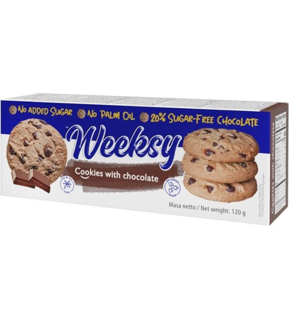 Ciasteczka kruche z czekoladą bez cukru 120g WEEKSY