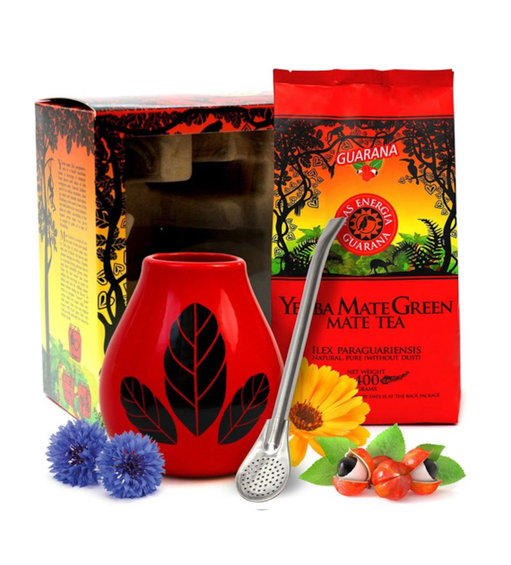 Zestaw: Yerba Mate z guaraną 400g + bombilla i matero MATE GREEN
