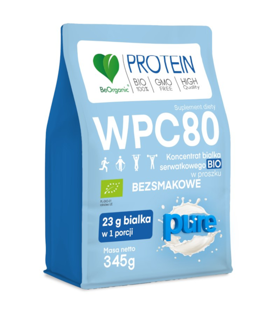 Białko serwatkowe WPC 80 Pure bezsmakowe bez cukru 345g BEORGANIC BIO - suplement diety