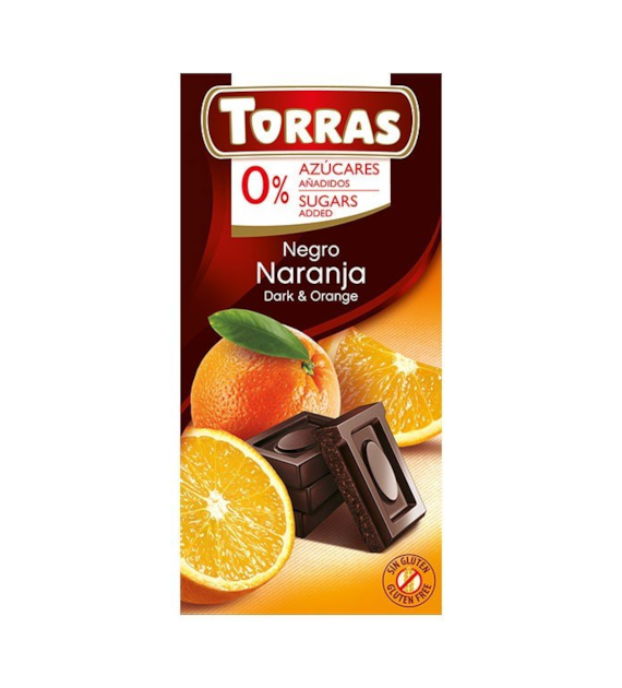 Czekolada gorzka z pomarańczą bez cukru 75g TORRAS