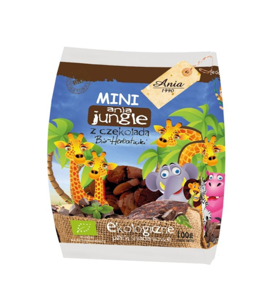 Herbatniki pszenne z czekoladą Mini Jungle 100g ANIA BIO