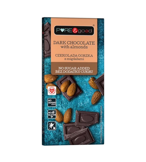 Czekolada gorzka z migdałami bez cukru 75g PURE&GOOD