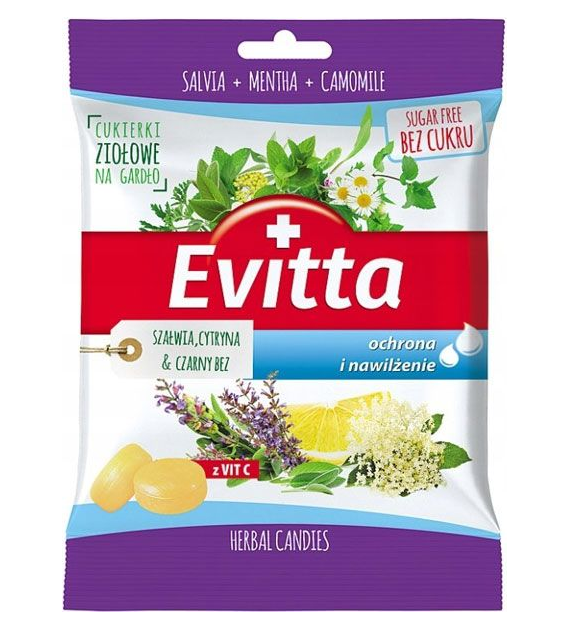 Cukierki ziołowe Szałwia & Cytryna & Czarny bez bez cukru 60g EVITTA
