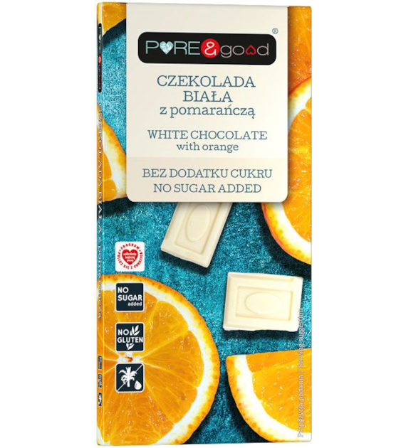 Czekolada biała z pomarańczą bez cukru 75g PURE&GOOD