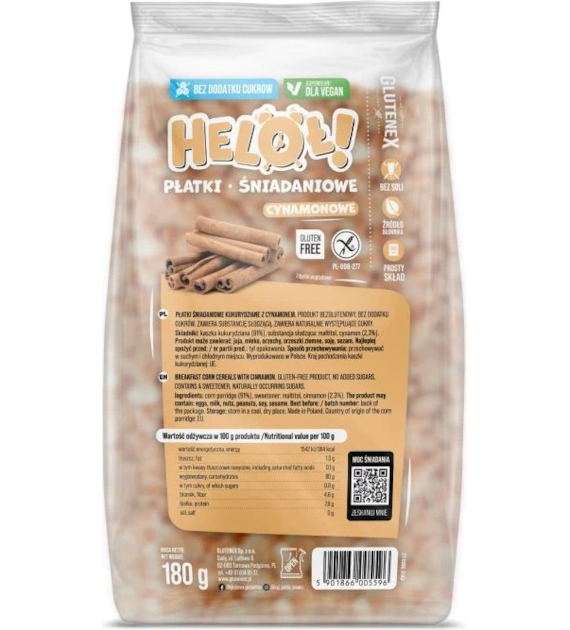 Płatki śniadaniowe Heloł cynamonowe bezglutenowe bez cukru 180g GLUTENEX