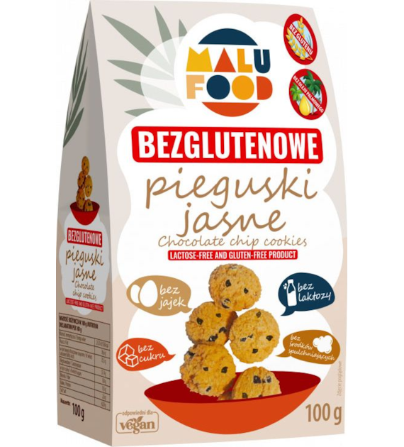 Ciastka pieguski jasne kruche z kawałkami czekolady 100g MALUFOOD