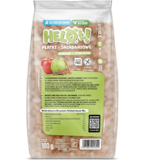 Płatki śniadaniowe Heloł jabłko cynamon bezglutenowe bez cukru 180g GLUTENEX