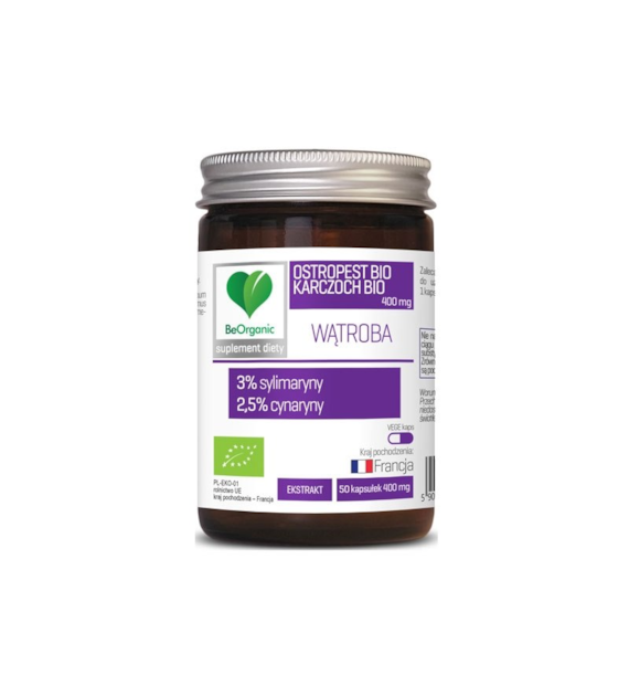 Kapsułki WĄTROBA ostropest & karczoch 400mg 50szt. BEORGANIC BIO - suplement diety