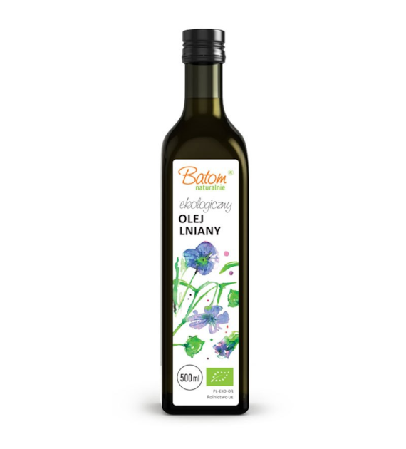 Olej lniany nierafinowany 500ml BATOM BIO - najlepiej spożyć przed: 30.11.2026