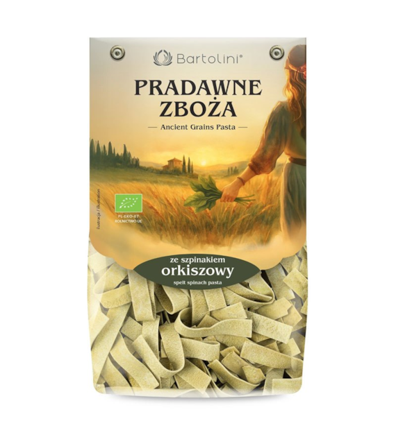 Makaron orkiszowy Pradawne Zboża ze szpinakiem wstążka 250g BARTOLINI BIO
