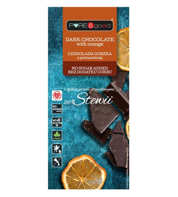 Czekolada gorzka z pomarańczą bez cukru 125g PURE&GOOD