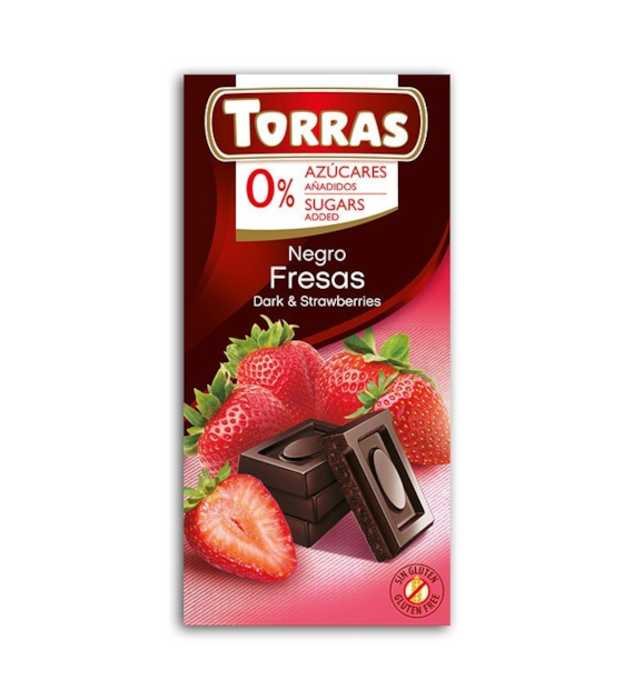 Czekolada gorzka z truskawkami bez cukru 75g TORRAS