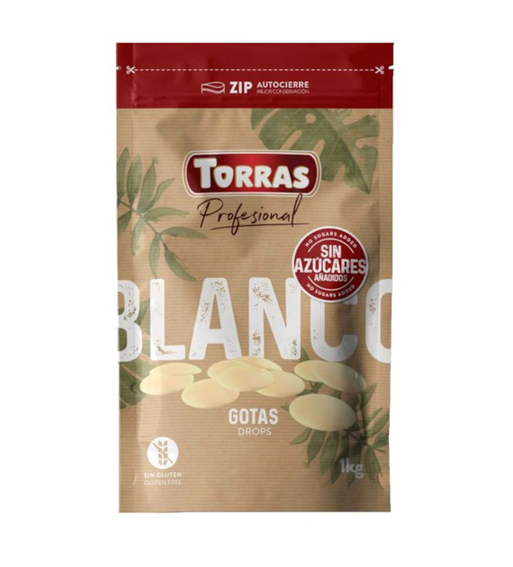 Kropelki / dropsy czekoladowe białe bez cukru 1kg TORRAS