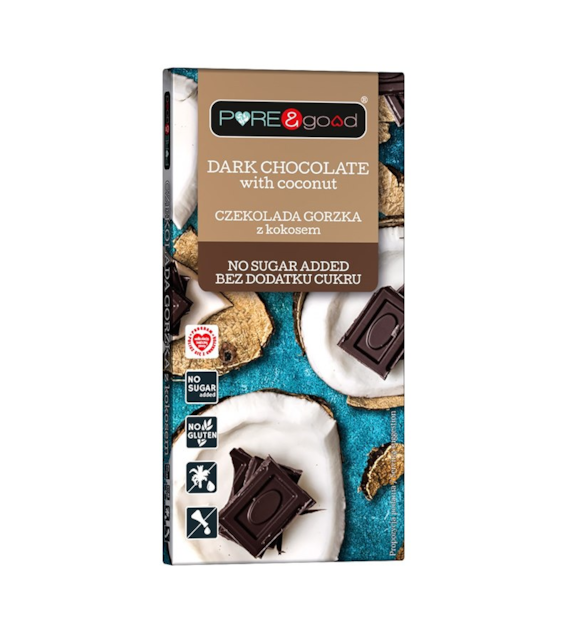 Czekolada gorzka z kokosem bez cukru 75g PURE&GOOD