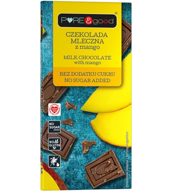 Czekolada mleczna z mango bez cukru 75g PURE&GOOD