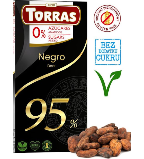 Czekolada KETO gorzka 95% bez cukru 75g TORRAS