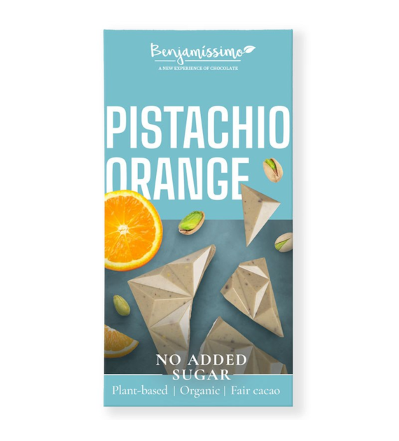 Czekolada pistacjowa z pomarańczą bez cukru 60g BENJAMISSIMO BIO