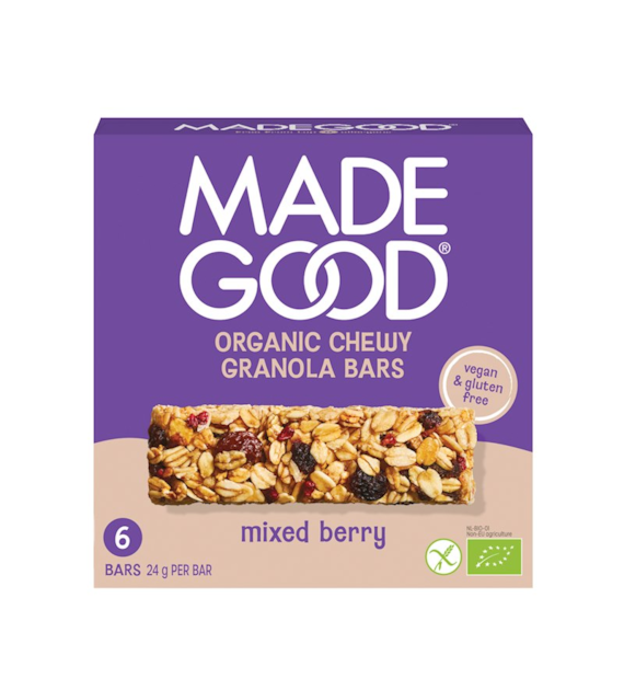 Batoniki granola z czerwonymi owocami bezglutenowe 6x24g MADEGOOD BIO - najlepiej spożyć przed: 06.10.2026