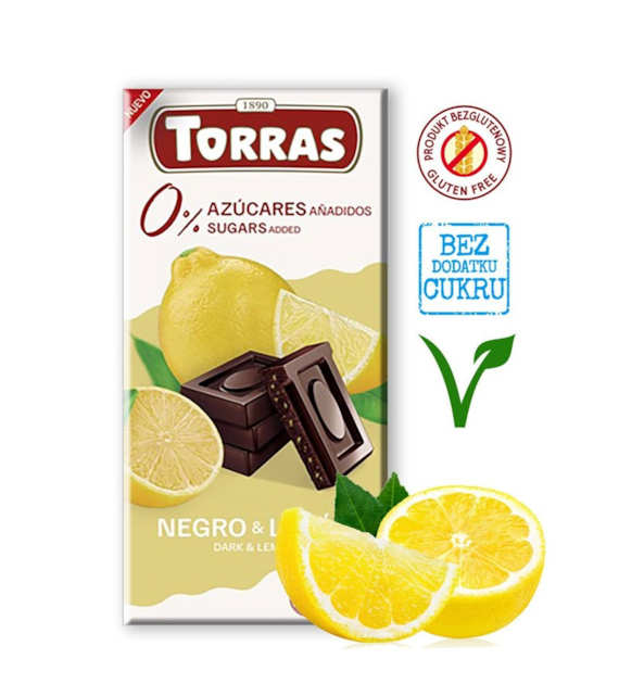 Czekolada gorzka z cytryną bez cukru 75g TORRAS