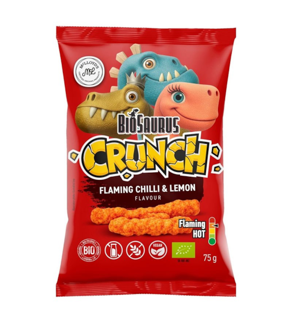 Chrupki kukurydziane ostre Chilli & cytryna bezglutenowe 75g BIOSAURUS CRUNCH BIO
